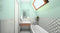 a bathroom with a bathtub, sink, and mirror
